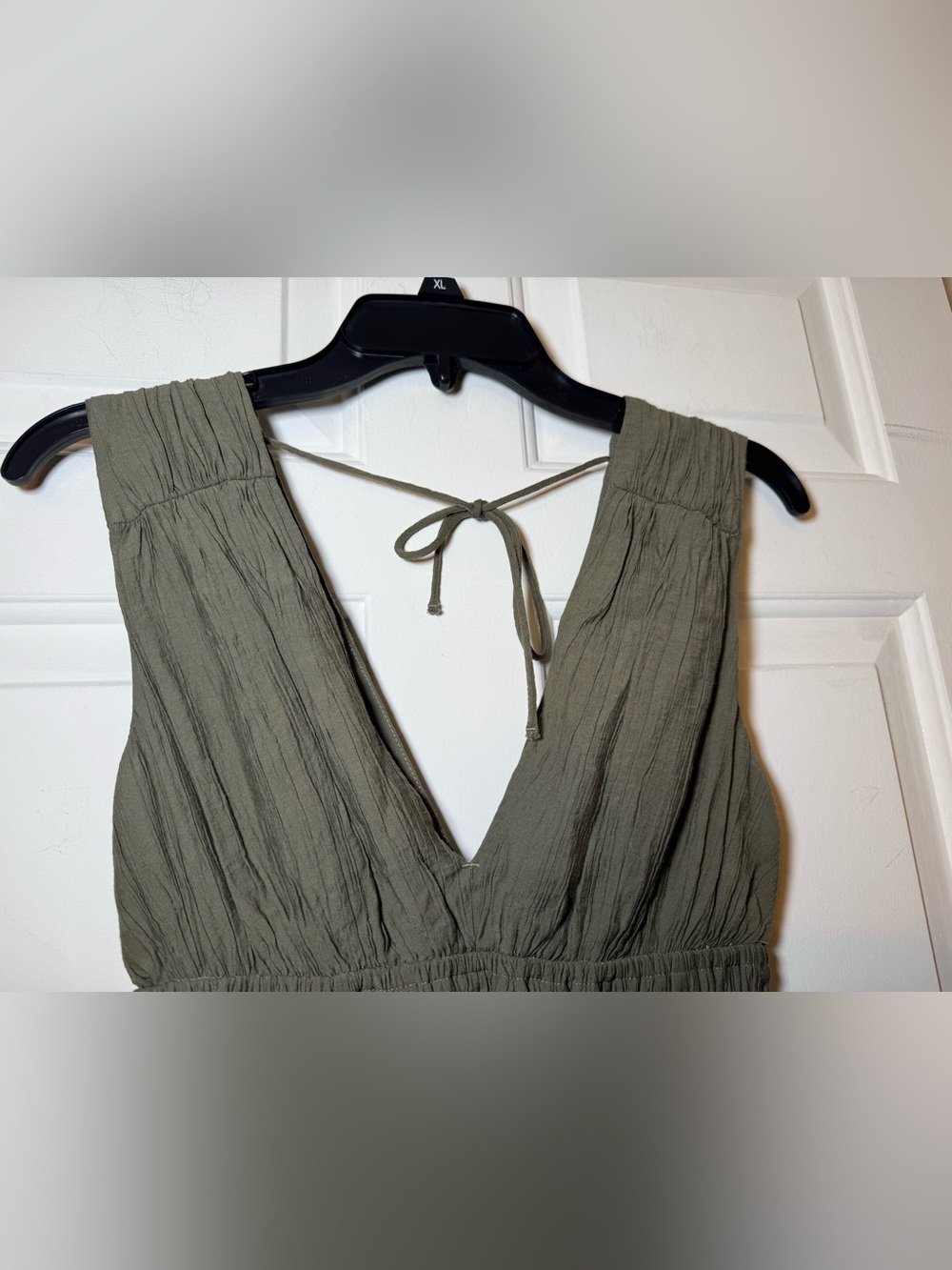 Abercrombie & Fitch Khaki Green Sundress XS Smocked Tie Back Summer Vibes Y2K - Picture 2 of 6